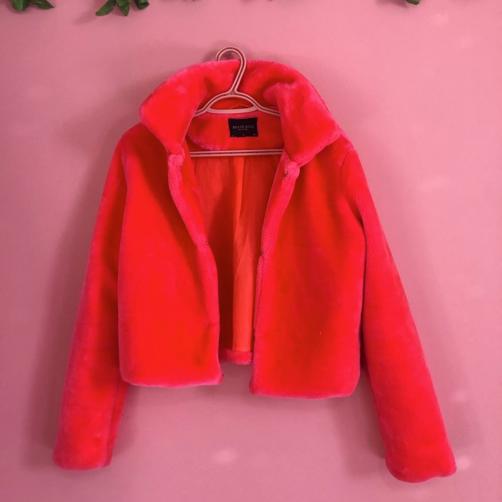 DOLLS KILL hot pink cropped fur jacket
